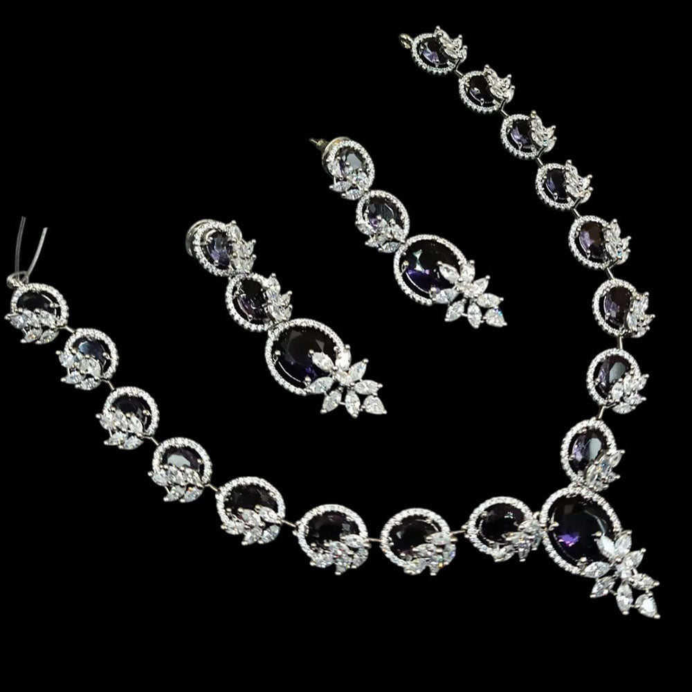 NAFJ Silver Plated American Diamond Necklace Set