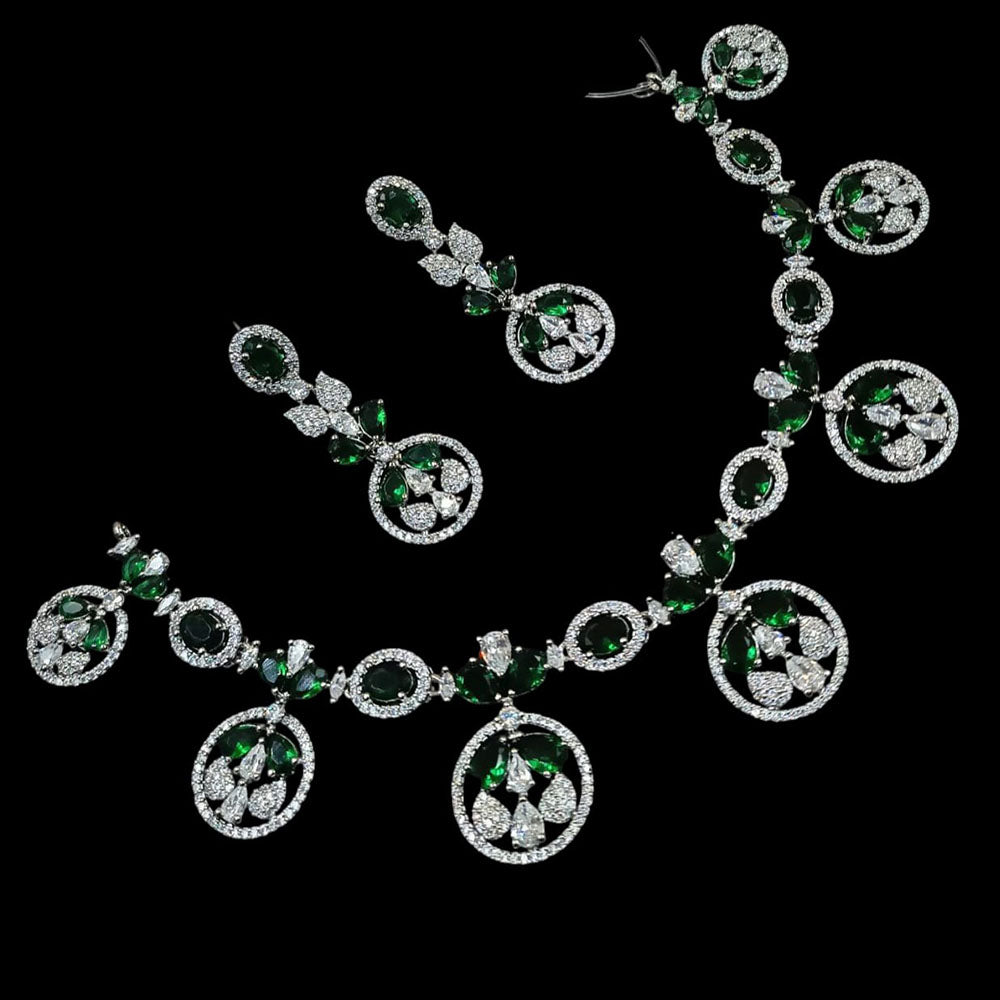 NAFJ Silver Plated American Diamond Necklace Set