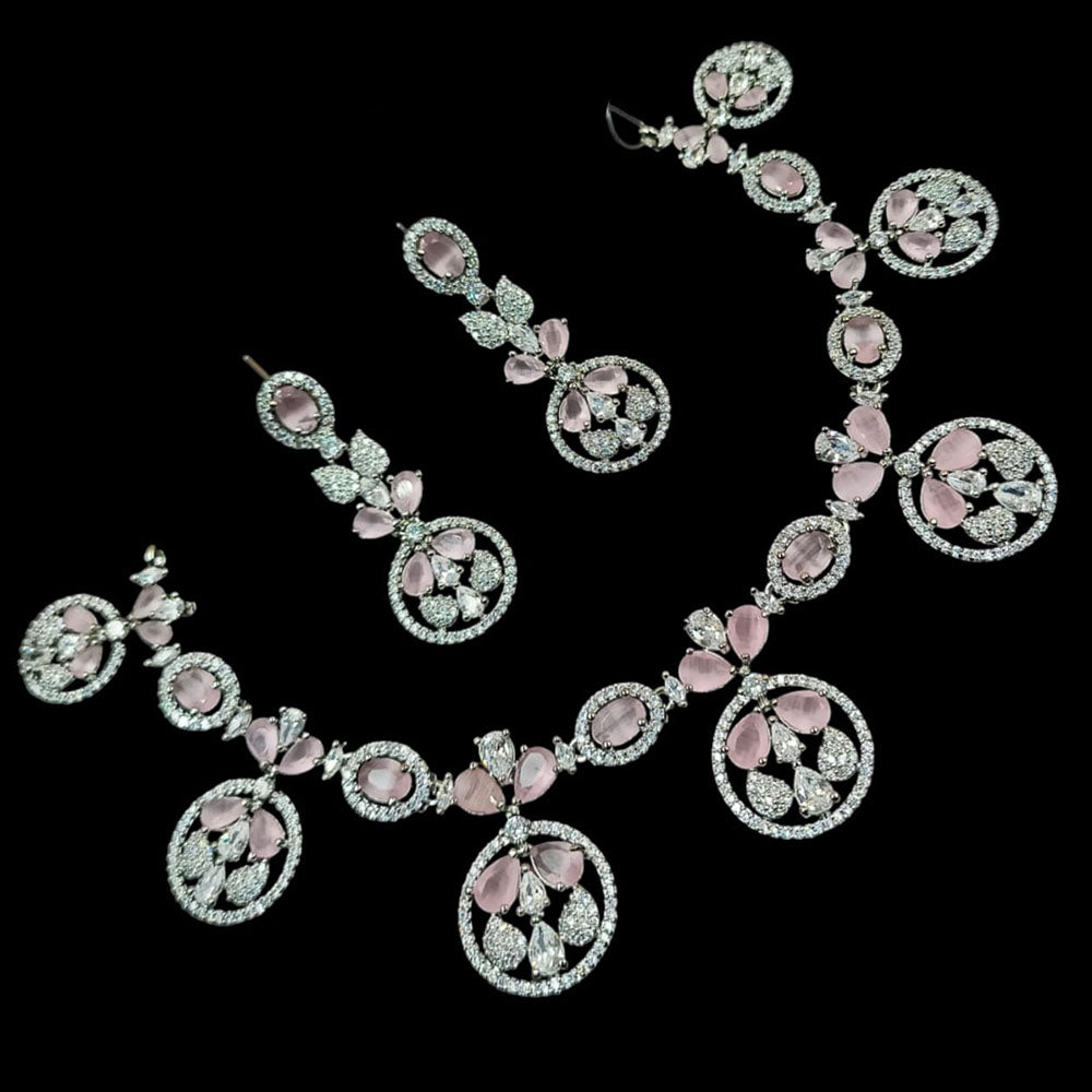 NAFJ Silver Plated American Diamond Necklace Set