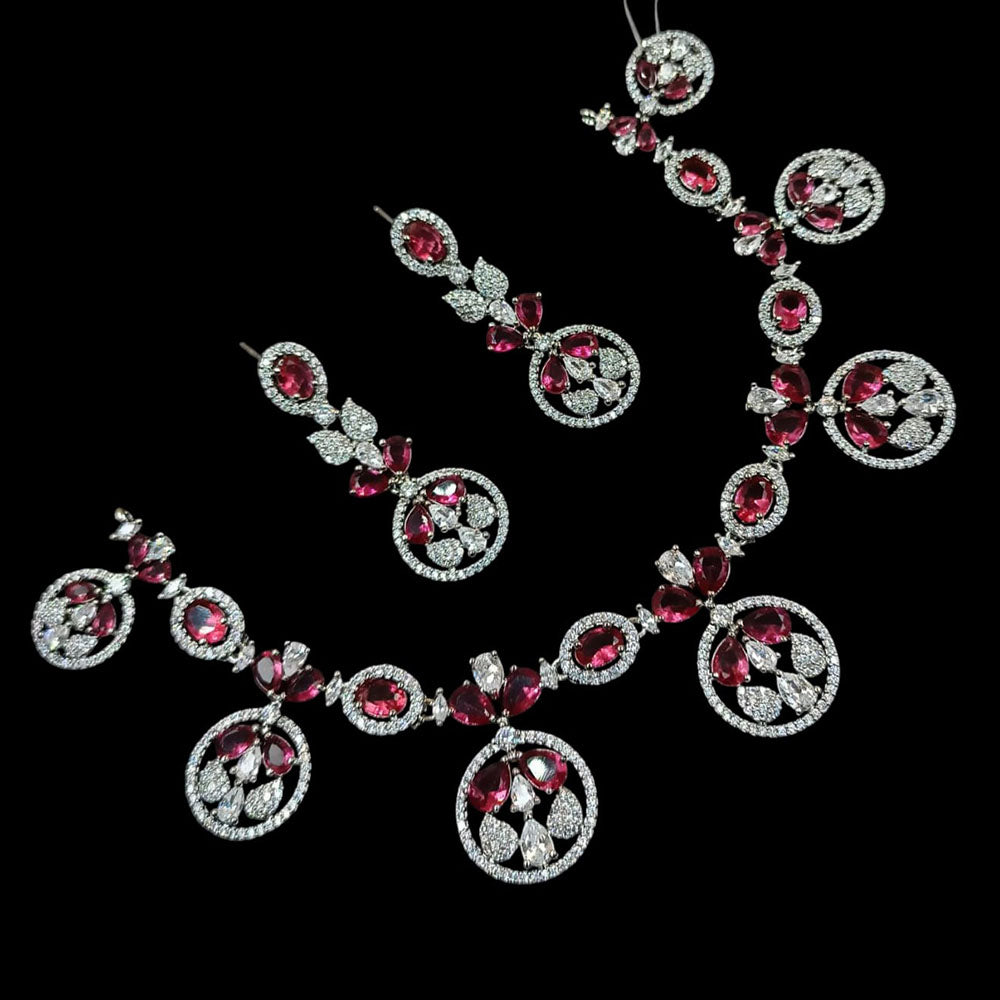 NAFJ Silver Plated American Diamond Necklace Set