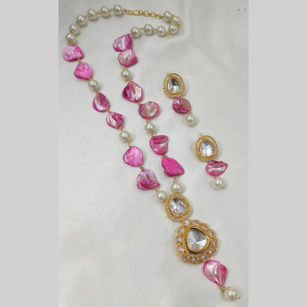 NAFJ Gold Plated Pearl And Beads Long Necklace Set