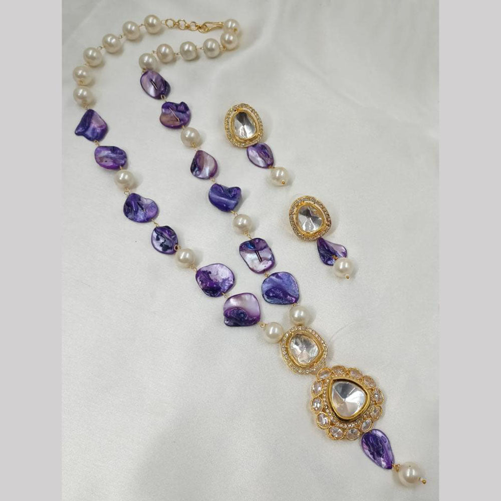 NAFJ Gold Plated Pearl And Beads Long Necklace Set