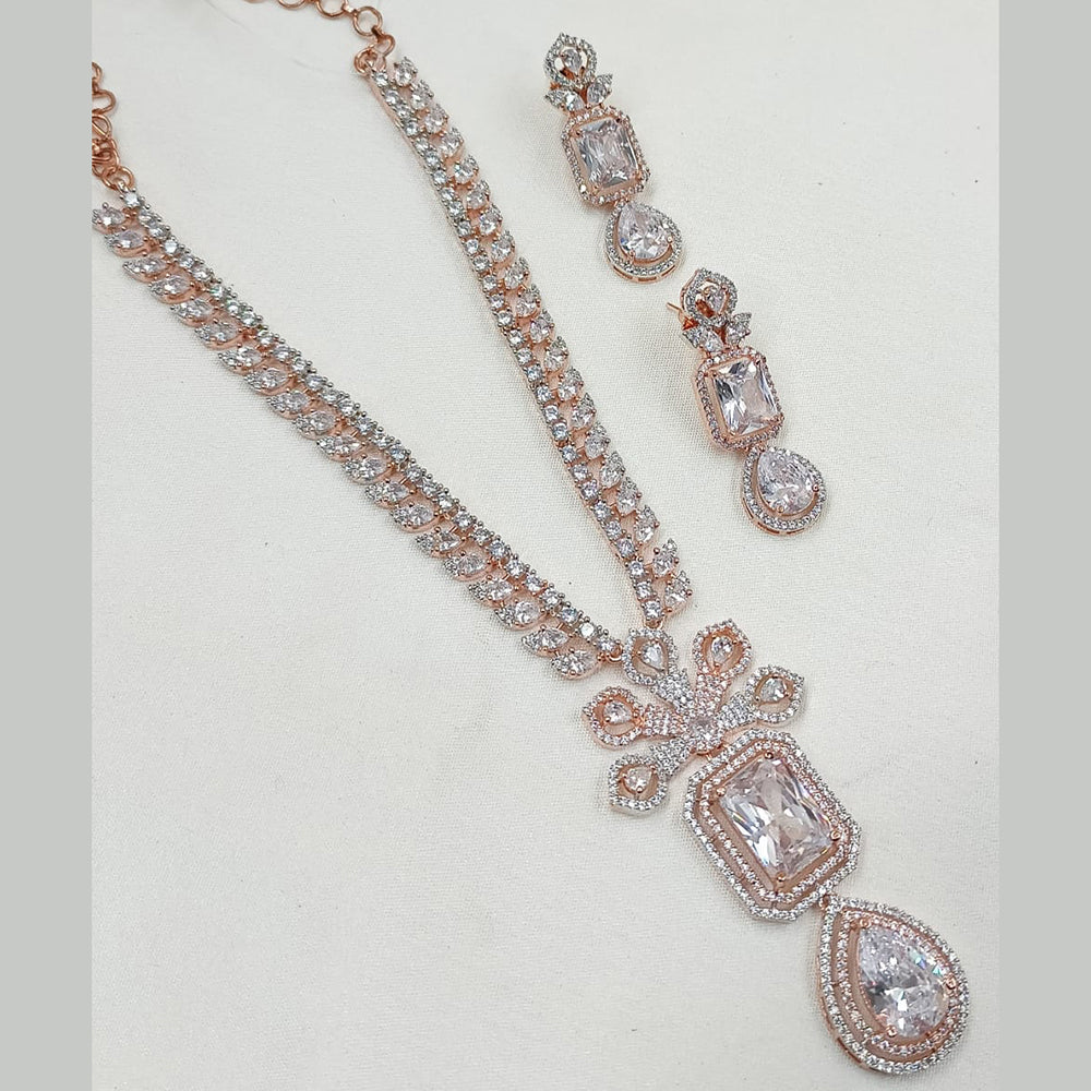 NAFJ Rose Gold Plated American Diamond Necklace Set