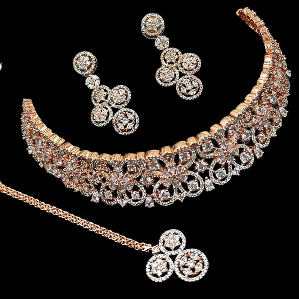 NAFJ Gold Plated American Diamond Choker Necklace Set