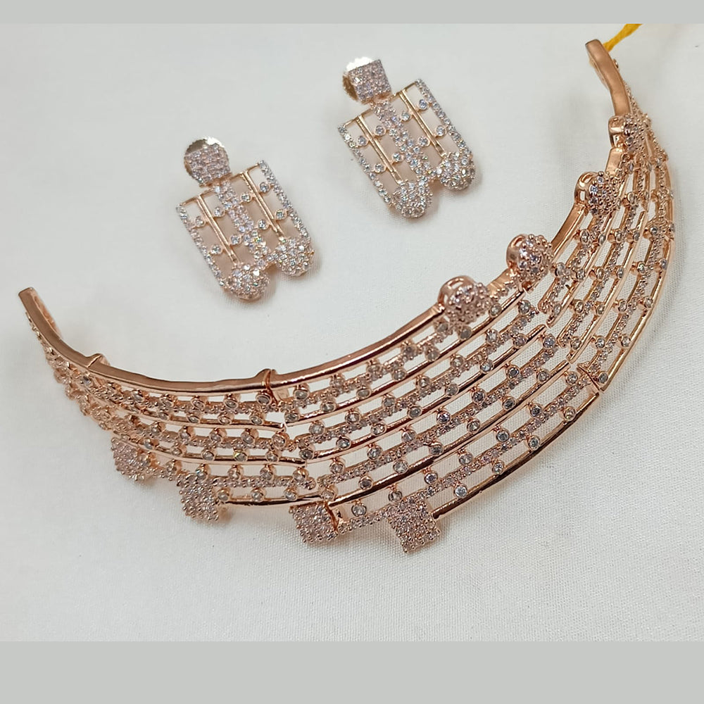 NAFJ Gold Plated American Diamond Choker Necklace Set