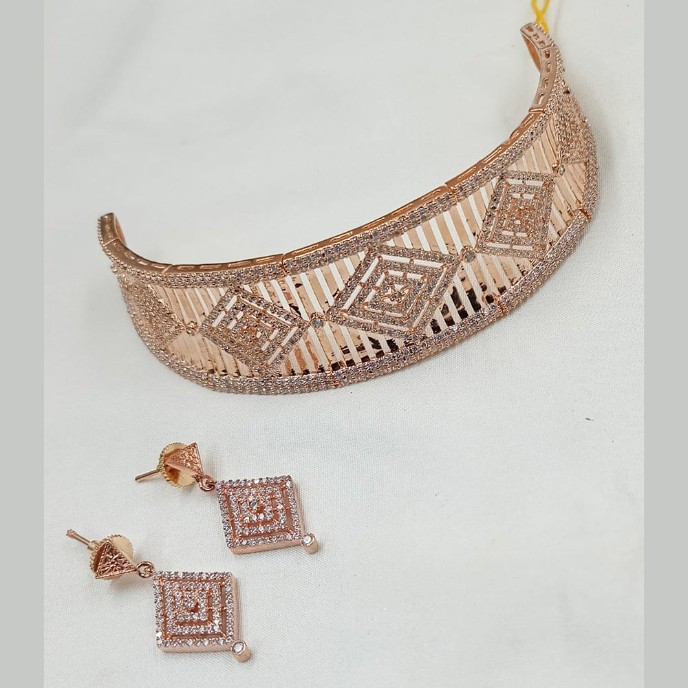 NAFJ Gold Plated American Diamond Choker Necklace Set