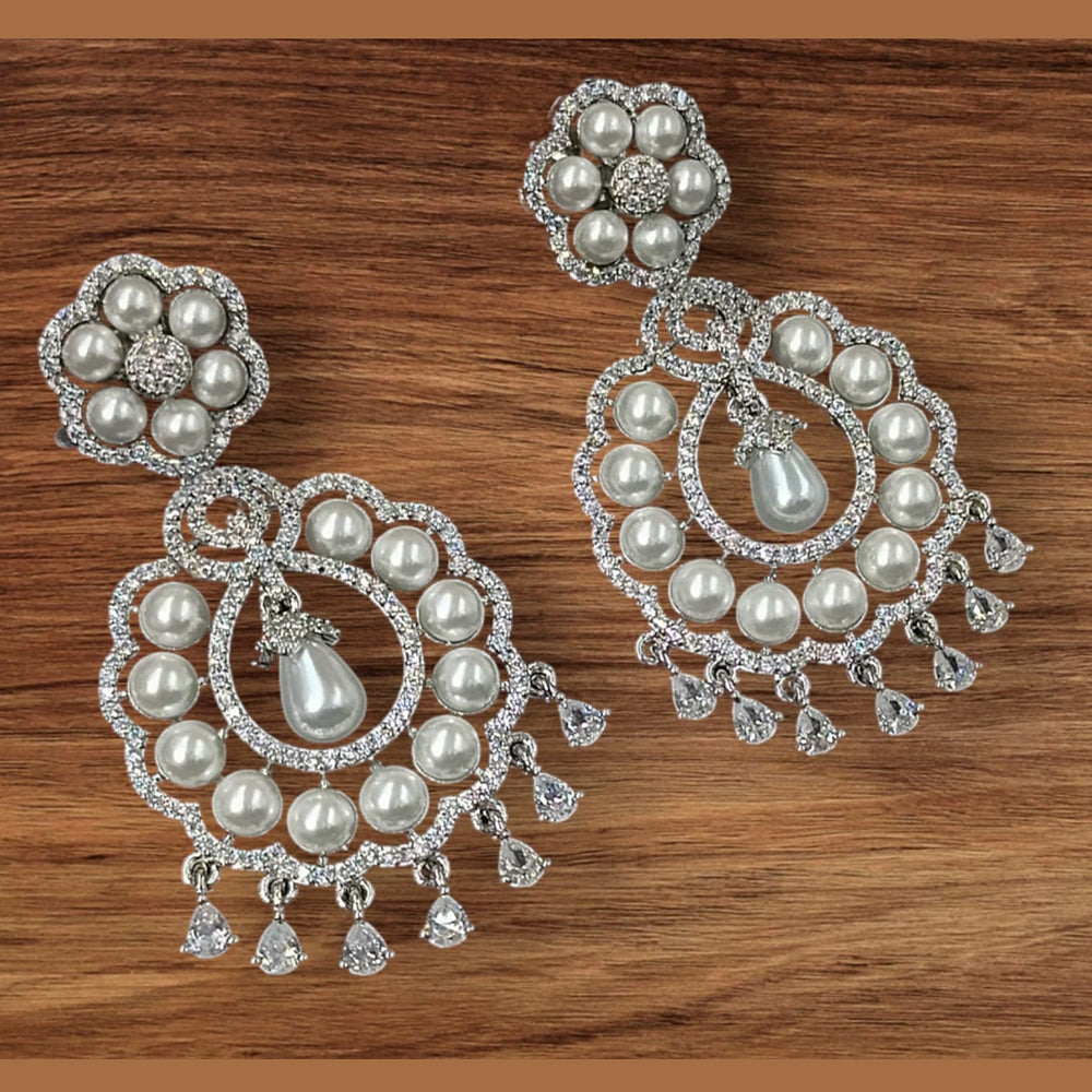 NAFJ Silver Plated American Diamond And Beads Dangler Earrings