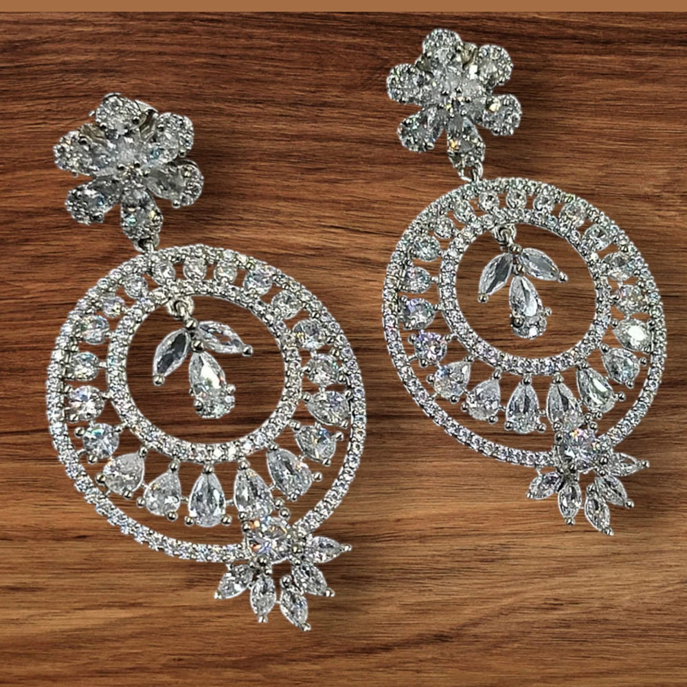NAFJ Silver Plated American Diamond Dangler Earrings