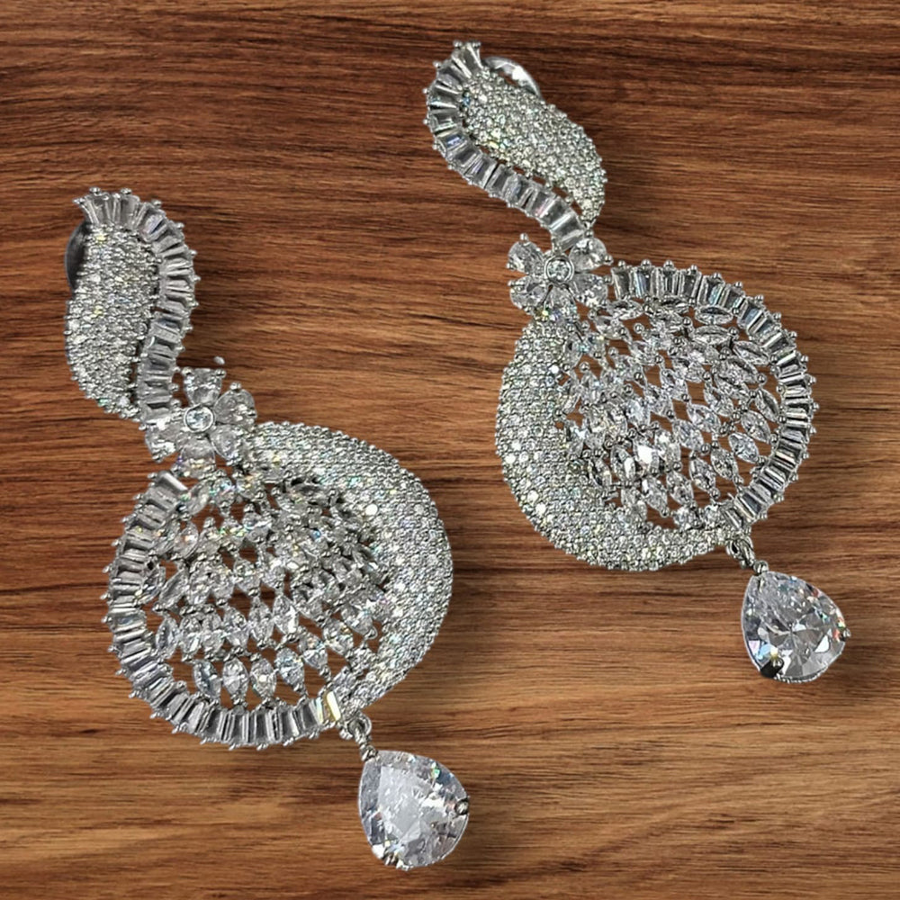 NAFJ Silver Plated American Diamond Dangler Earrings