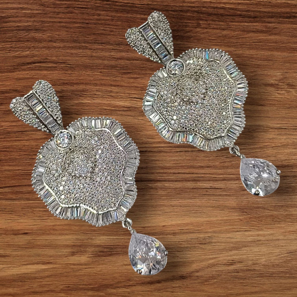 NAFJ Silver Plated American Diamond Dangler Earrings