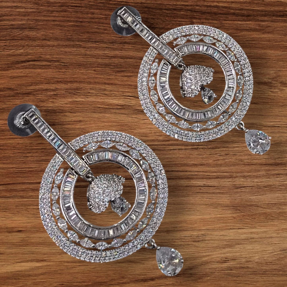 NAFJ Silver Plated American Diamond Dangler Earrings