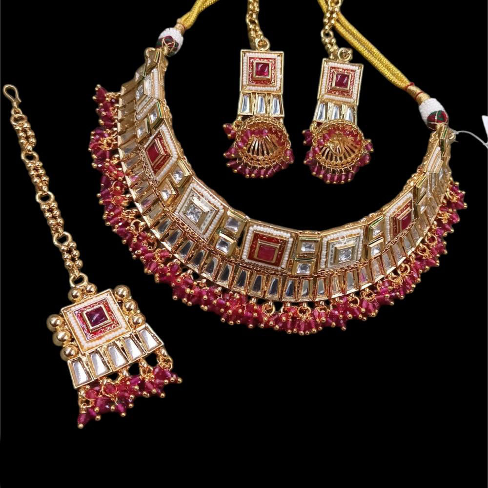 NAFJ Gold Plated Crystal And Pearl Choker Necklace Set