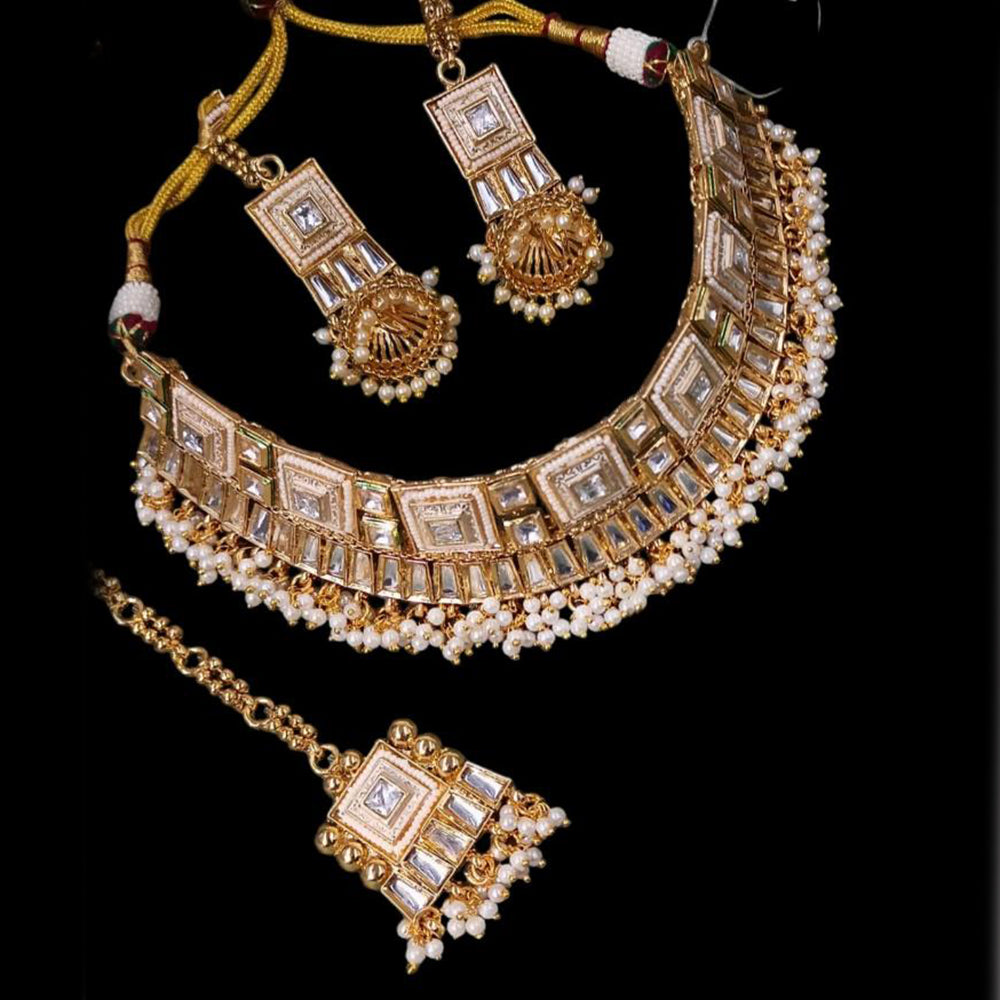 NAFJ Gold Plated Crystal And Pearl Choker Necklace Set