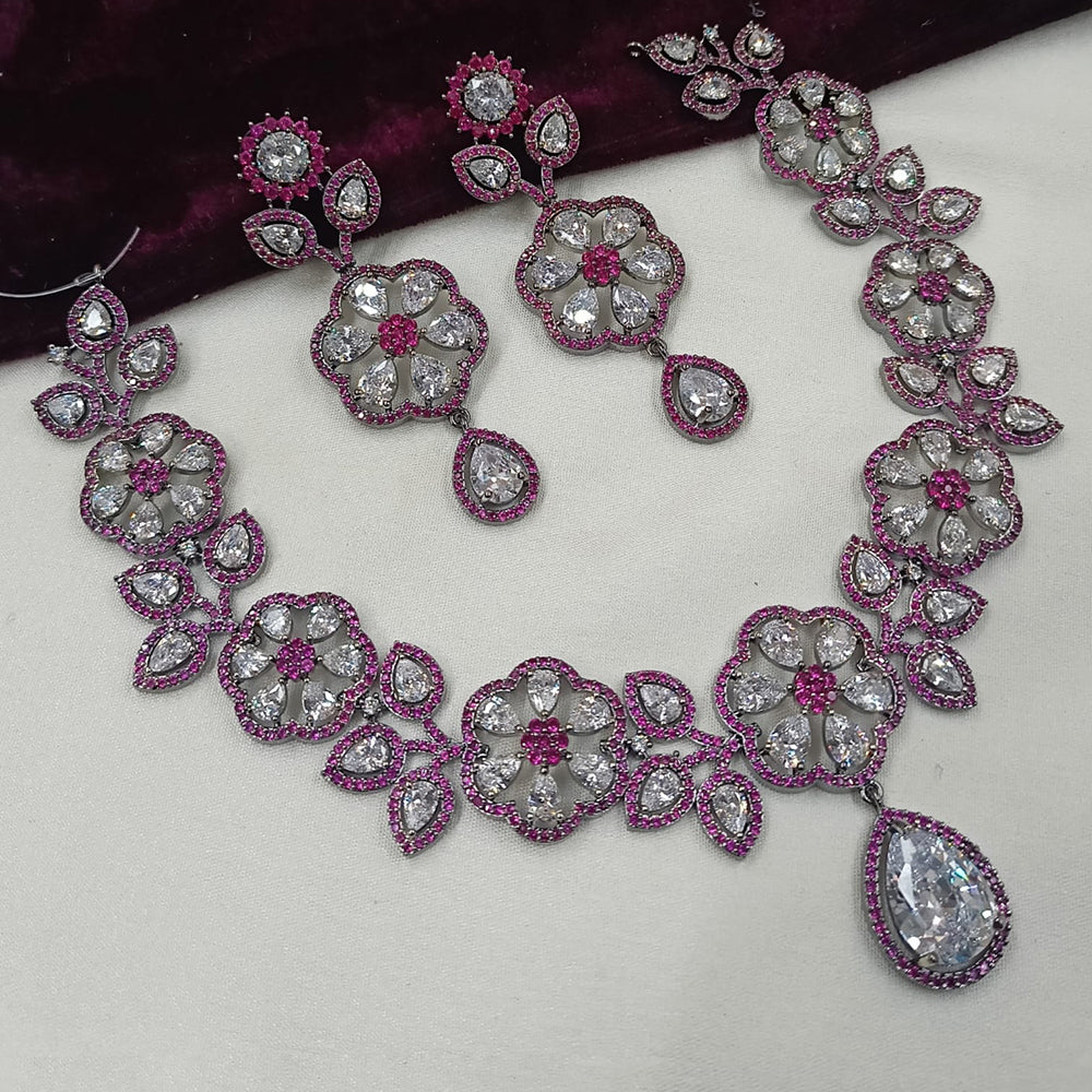 NAFJ Silver Plated American Daimonds Necklace Set