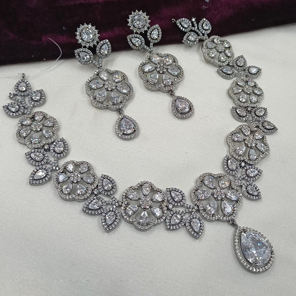 NAFJ Silver Plated American Daimonds Necklace Set