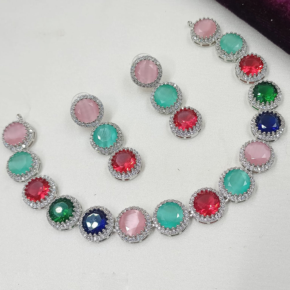 NAFJ Silver Plated American Daimonds Necklace Set