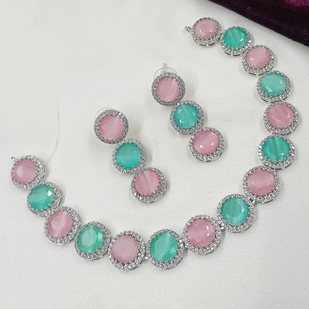 NAFJ Silver Plated American Daimonds Necklace Set