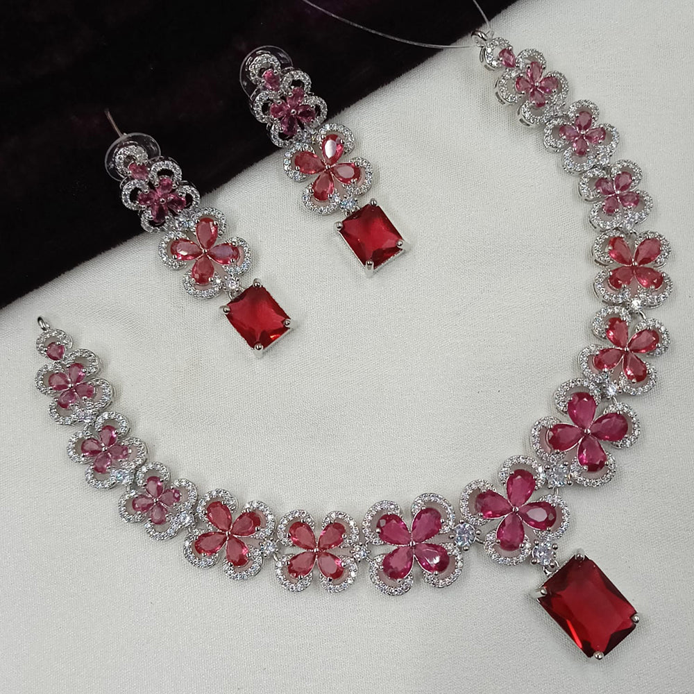 NAFJ Silver Plated American Daimonds Necklace Set