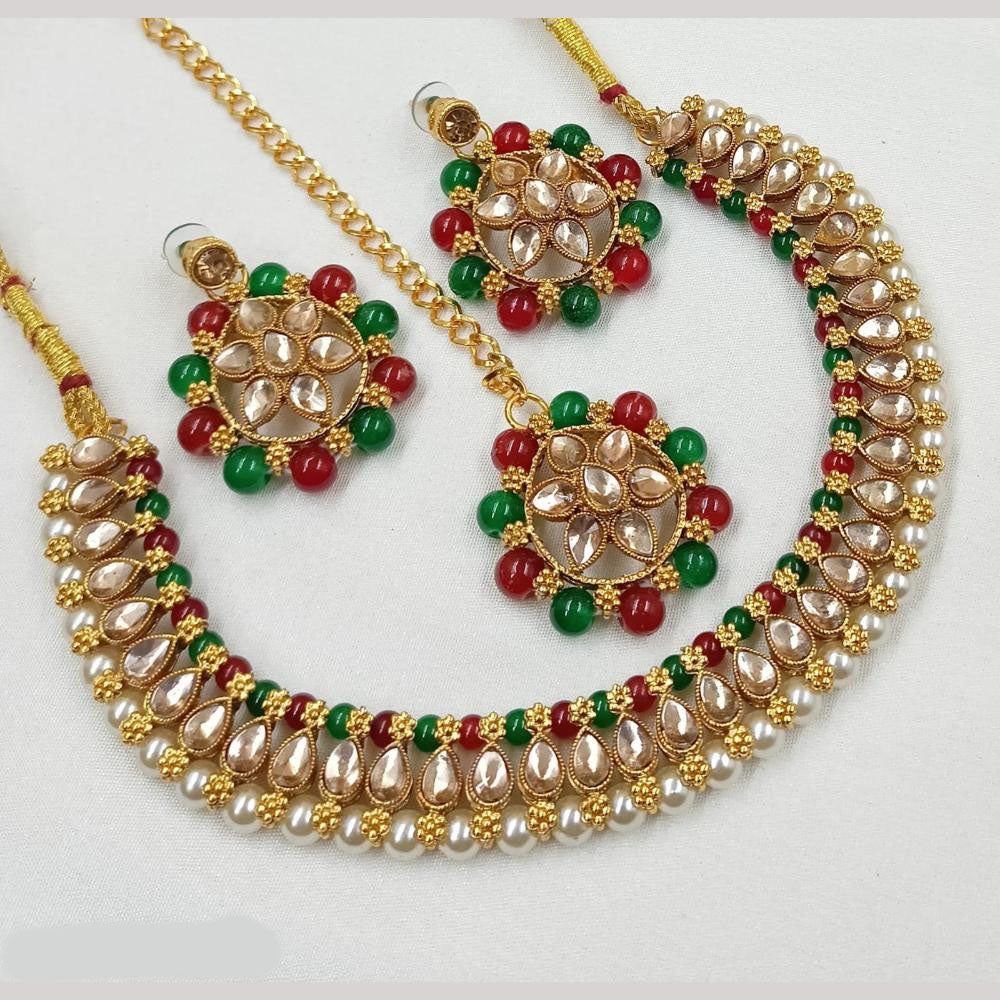 NAFJ Gold Plated Crystal Stone And Pearl Necklace Set