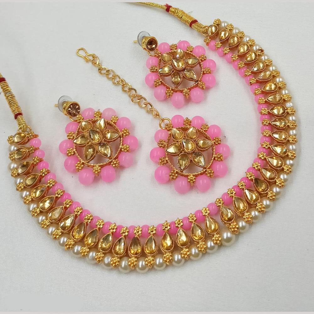 NAFJ Gold Plated Crystal Stone And Pearl Necklace Set