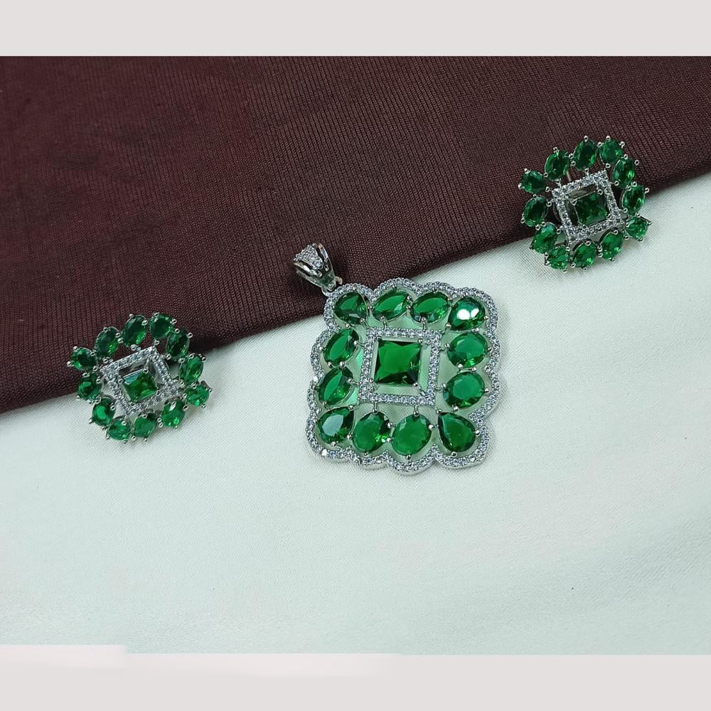 NAFJ Premium Rhodium Finish American Diamond Pendant Jewellery Set