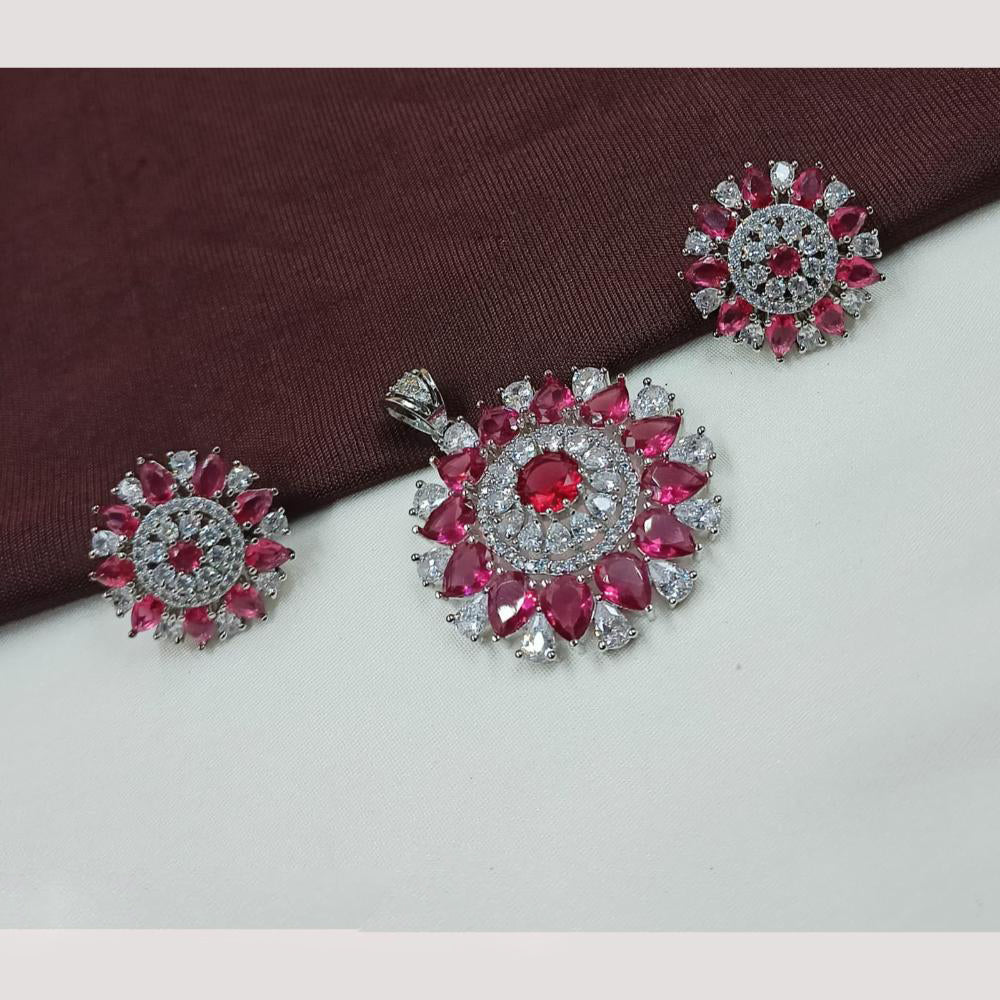 NAFJ Premium Rhodium Finish American Diamond Pendant Jewellery Set