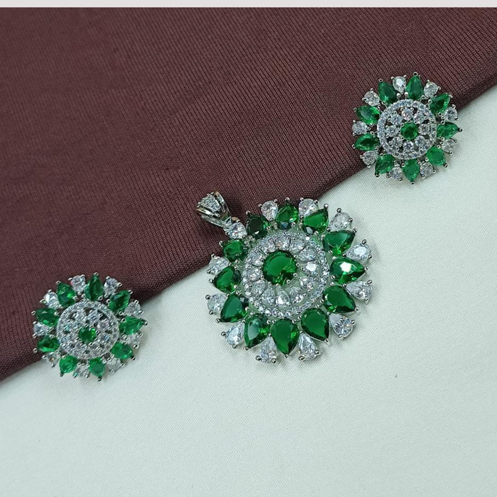 NAFJ Premium Rhodium Finish American Diamond Pendant Jewellery Set