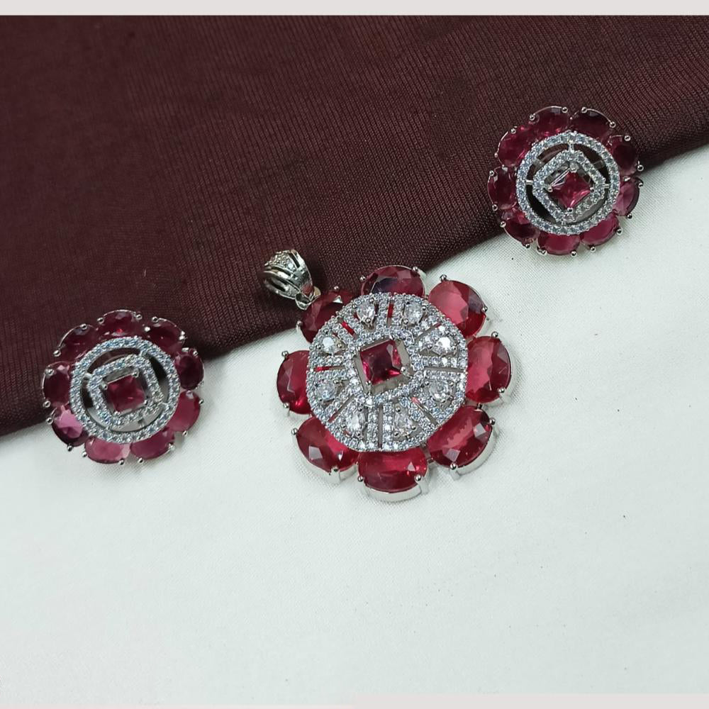 NAFJ Premium Rhodium Finish American Diamond Pendant Jewellery Set