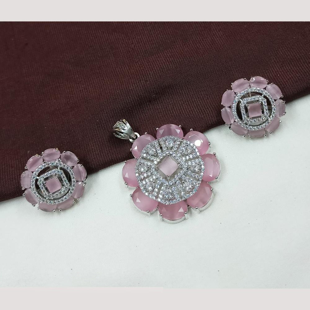 NAFJ Premium Rhodium Finish American Diamond Pendant Jewellery Set