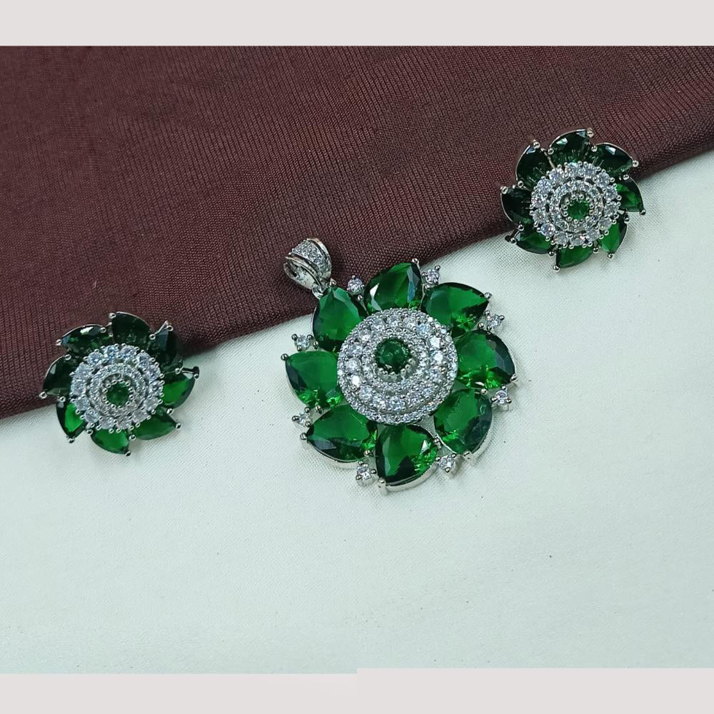 NAFJ Premium Rhodium Finish American Diamond Pendant Jewellery Set