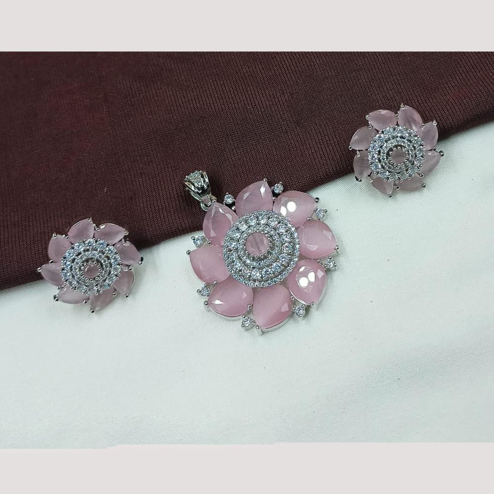 NAFJ Premium Rhodium Finish American Diamond Pendant Jewellery Set