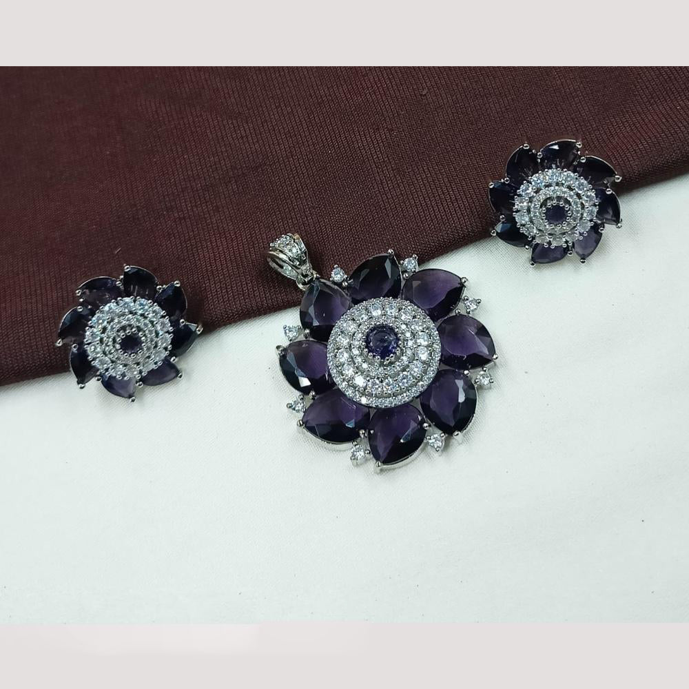 NAFJ Premium Rhodium Finish American Diamond Pendant Jewellery Set