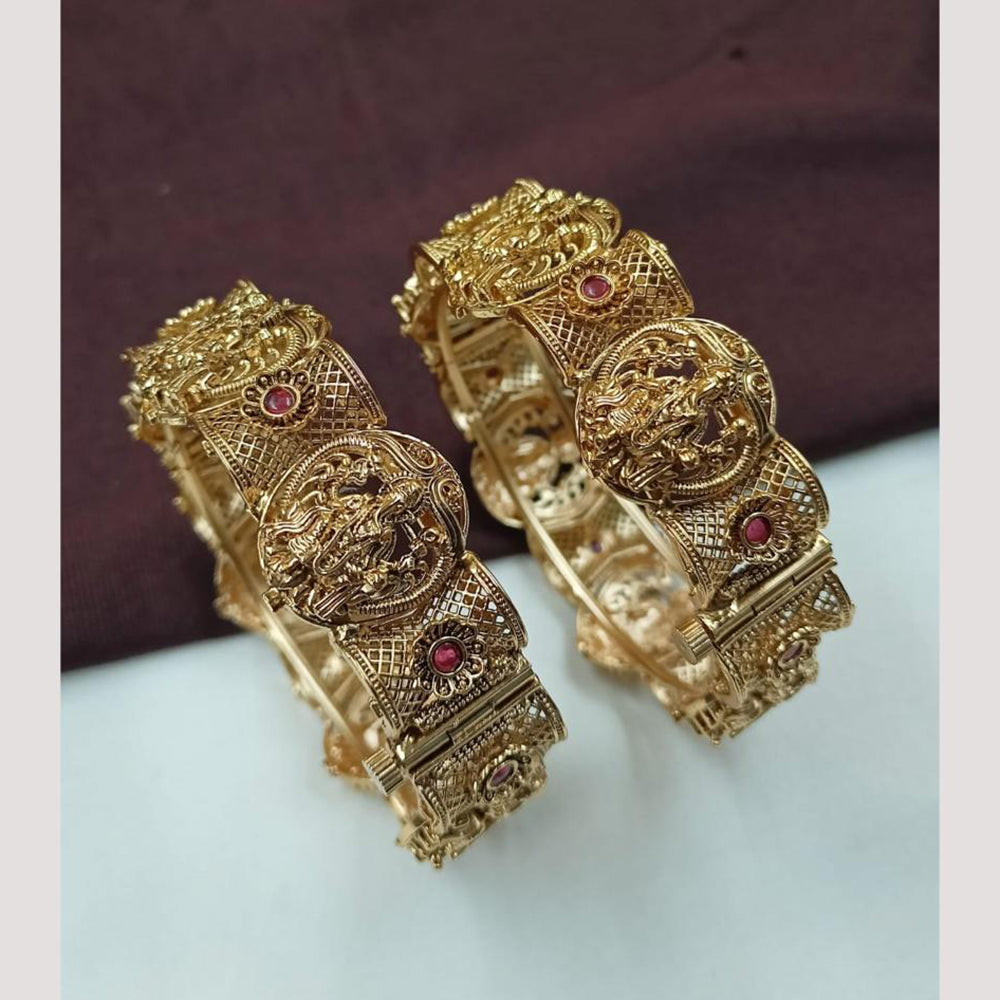 NAFJ Gold Plated Pota Stone Temple Openable Bangles Set