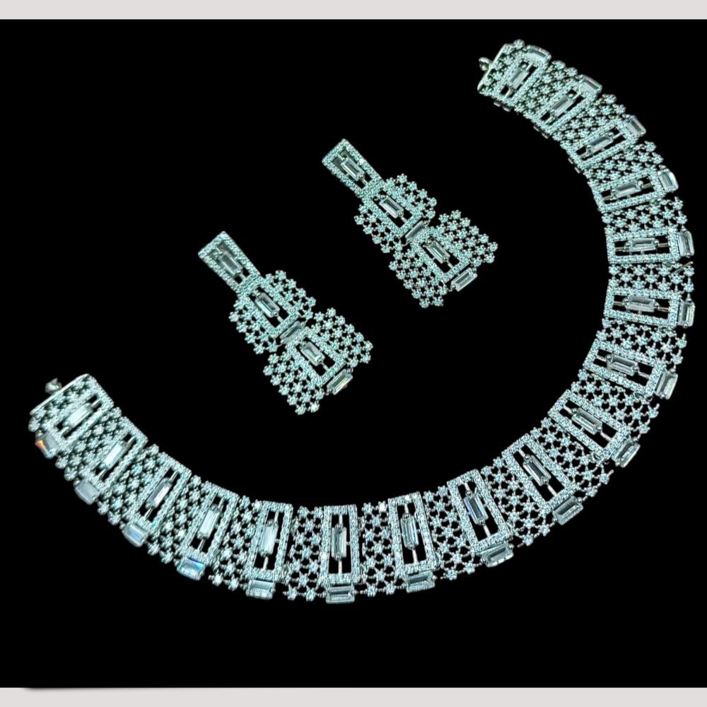 NAFJ Elegant Rhodium Polish Austrian Stone Necklace Set