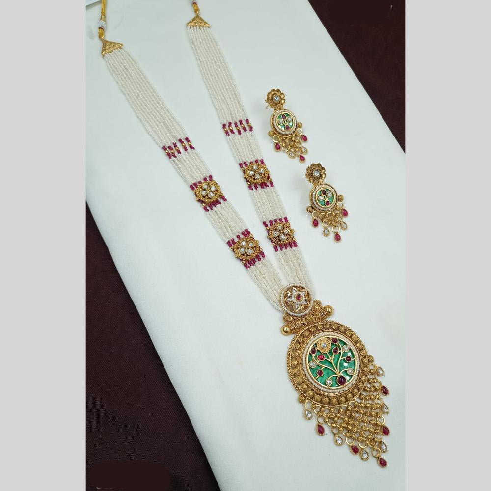 NAFJ Pota Stone And Pearl Long Necklace Set