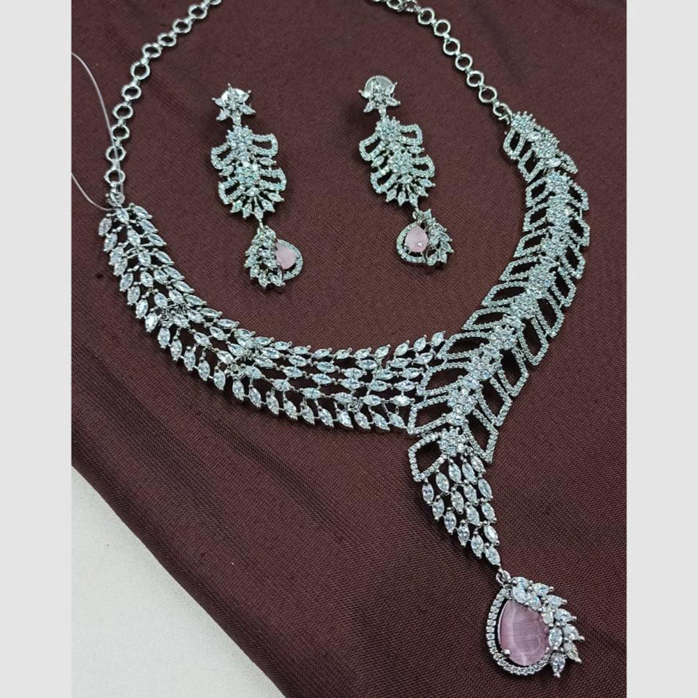 NAFJ Rhodium Plated Glamorous Sparkling American Diamond Necklace Set