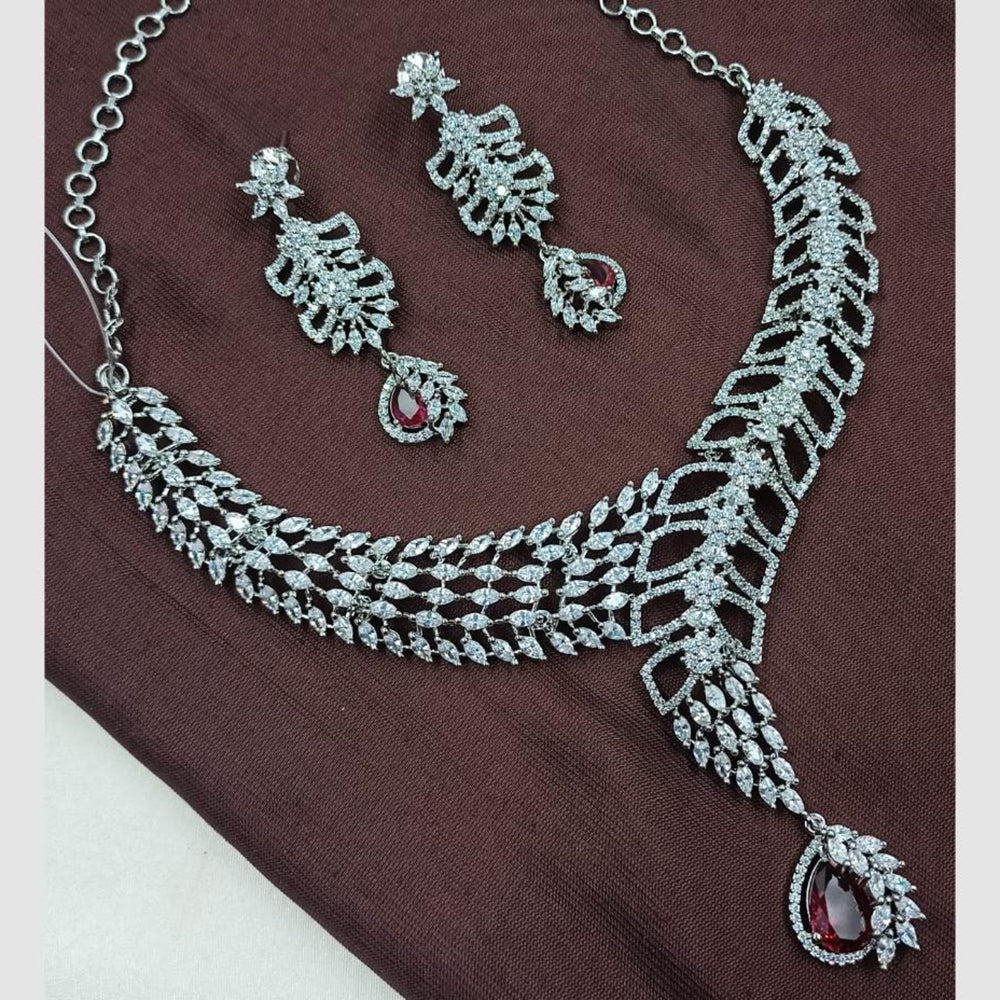 NAFJ Rhodium Plated Glamorous Sparkling American Diamond Necklace Set