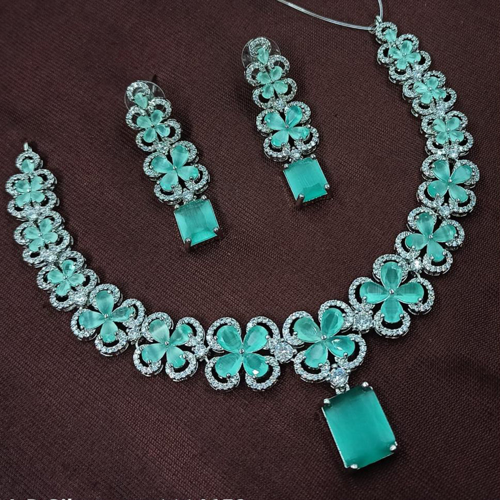 NAFJ Rhodium Plated Glamorous Sparkling American Diamond Necklace Set