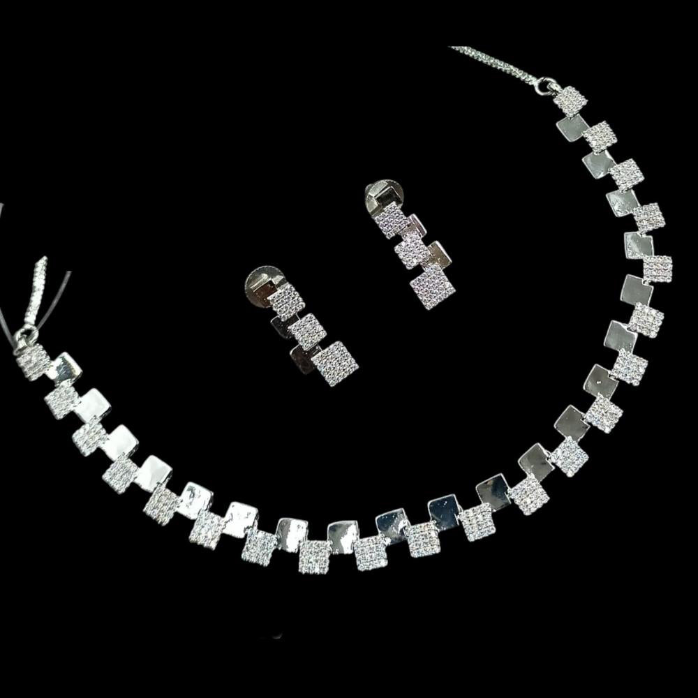 NAFJ Rhodium Plated Designer Austrian Stone Statement Necklace Set