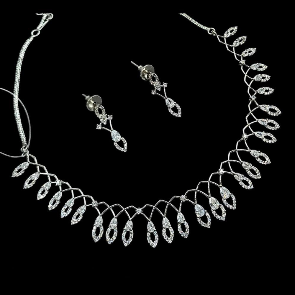 NAFJ Rhodium Plated Designer Austrian Stone Statement Necklace Set