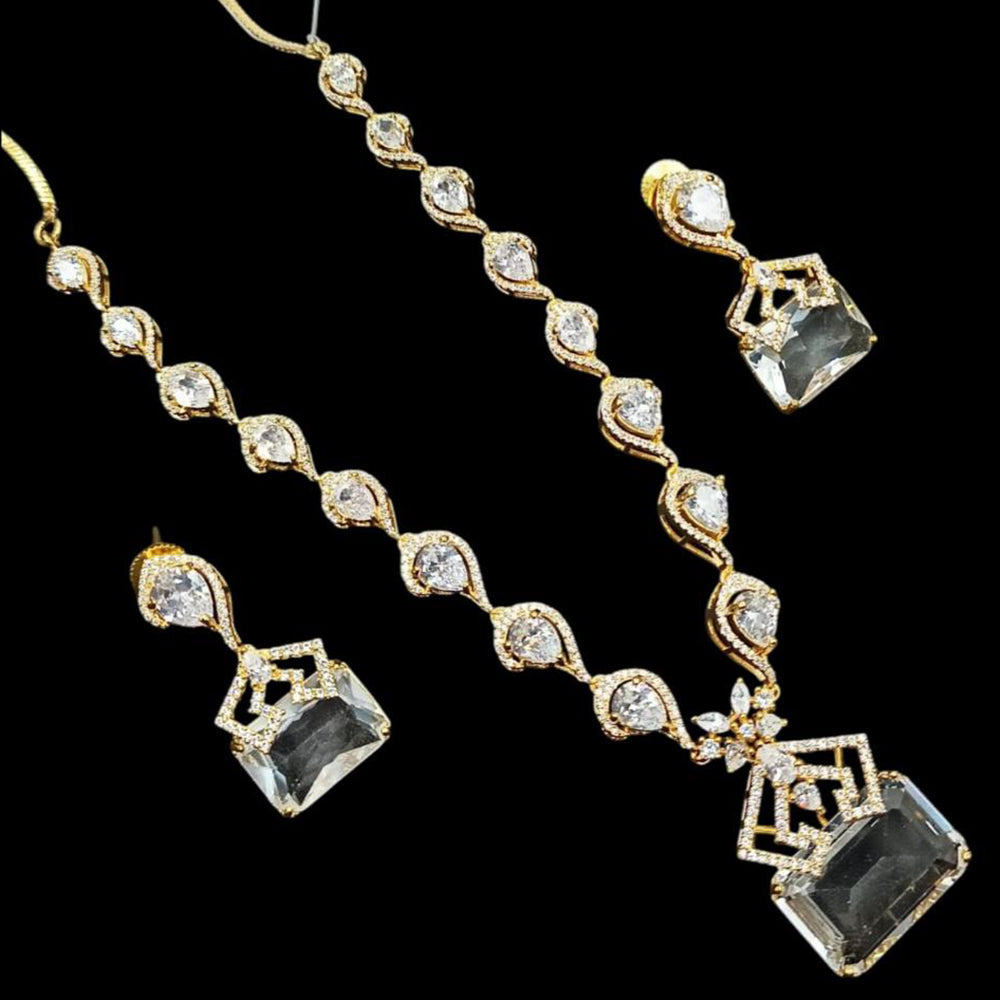 NAFJ Sparkling American Diamond Necklace Set
