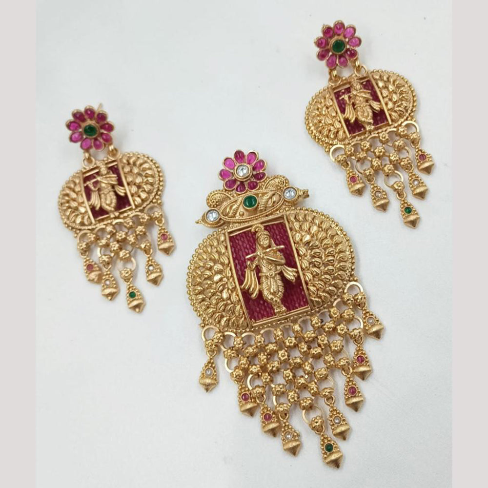 NAFJ Royal Pota Stone And Pearl Temple Pendant Set
