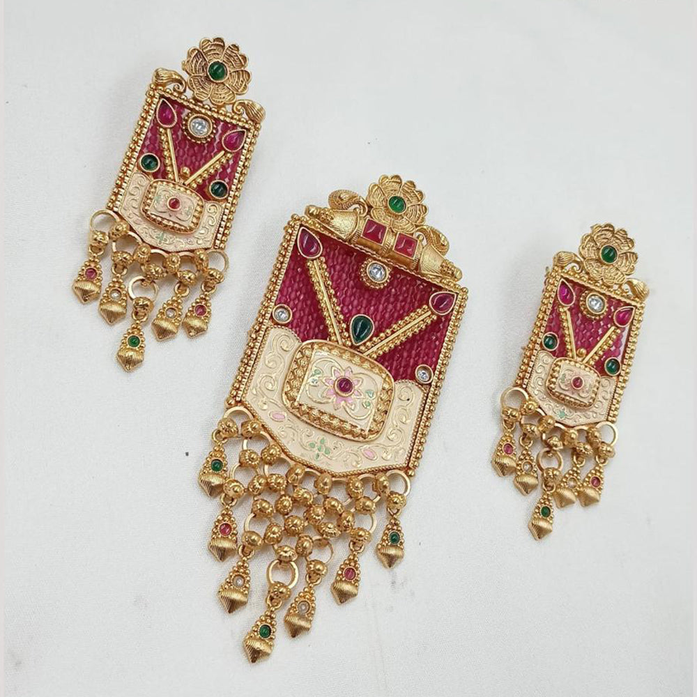 NAFJ Royal Pota Stone And Pearl Meenakari Pendant Set