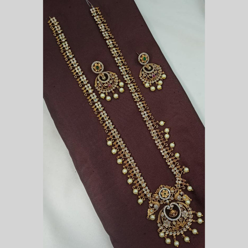 NAFJ Antique Polish Pearl Pota And Austrian Stone Long Necklace Set