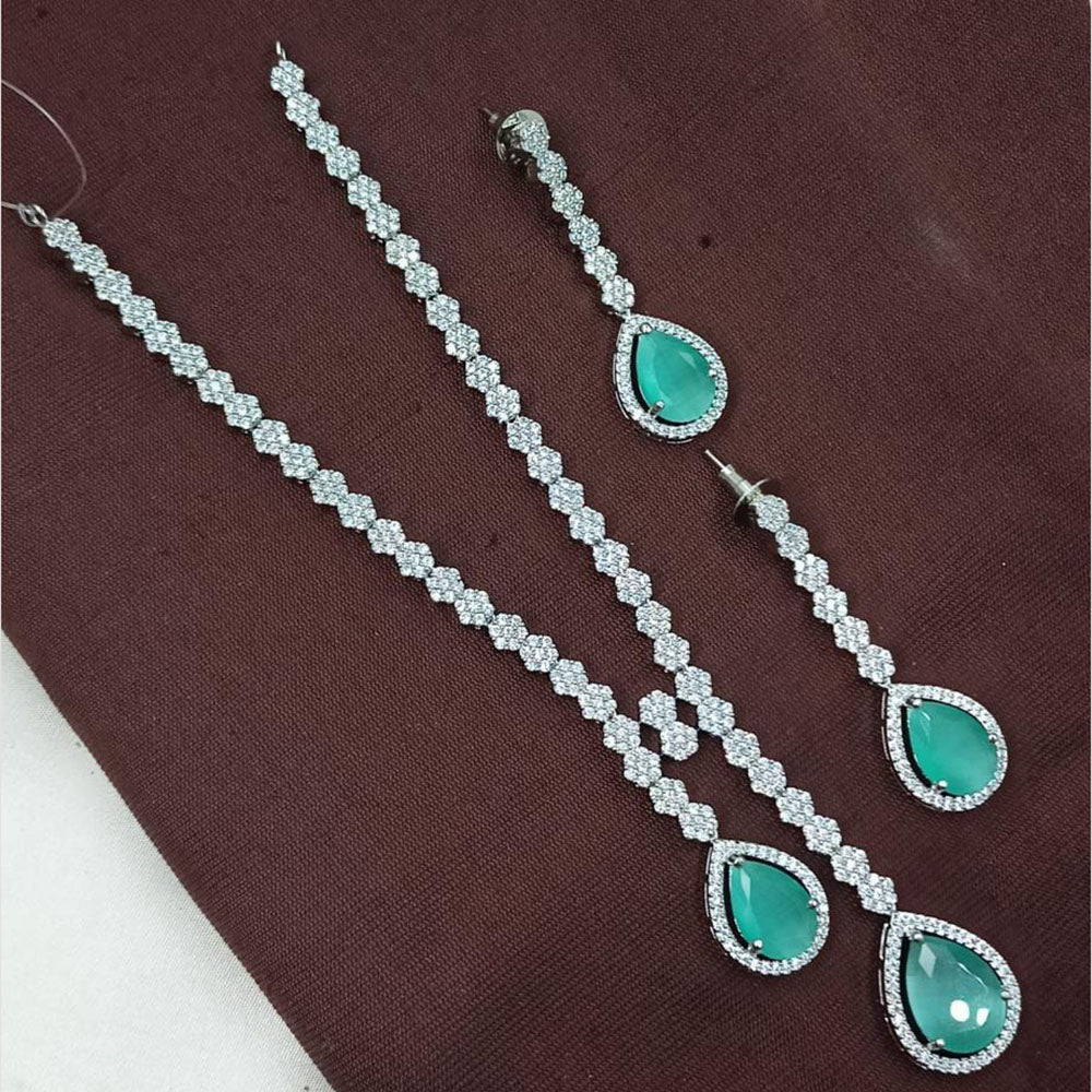 NAFJ Rhodium Plated Luxury Sparkle Austrian Stone Long Necklace Set