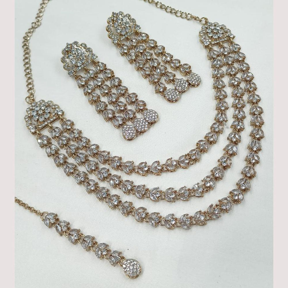 NAFJ Sparkle Multi-Layered Austrian Stone Necklace Set with Earrings & Maang Tikka