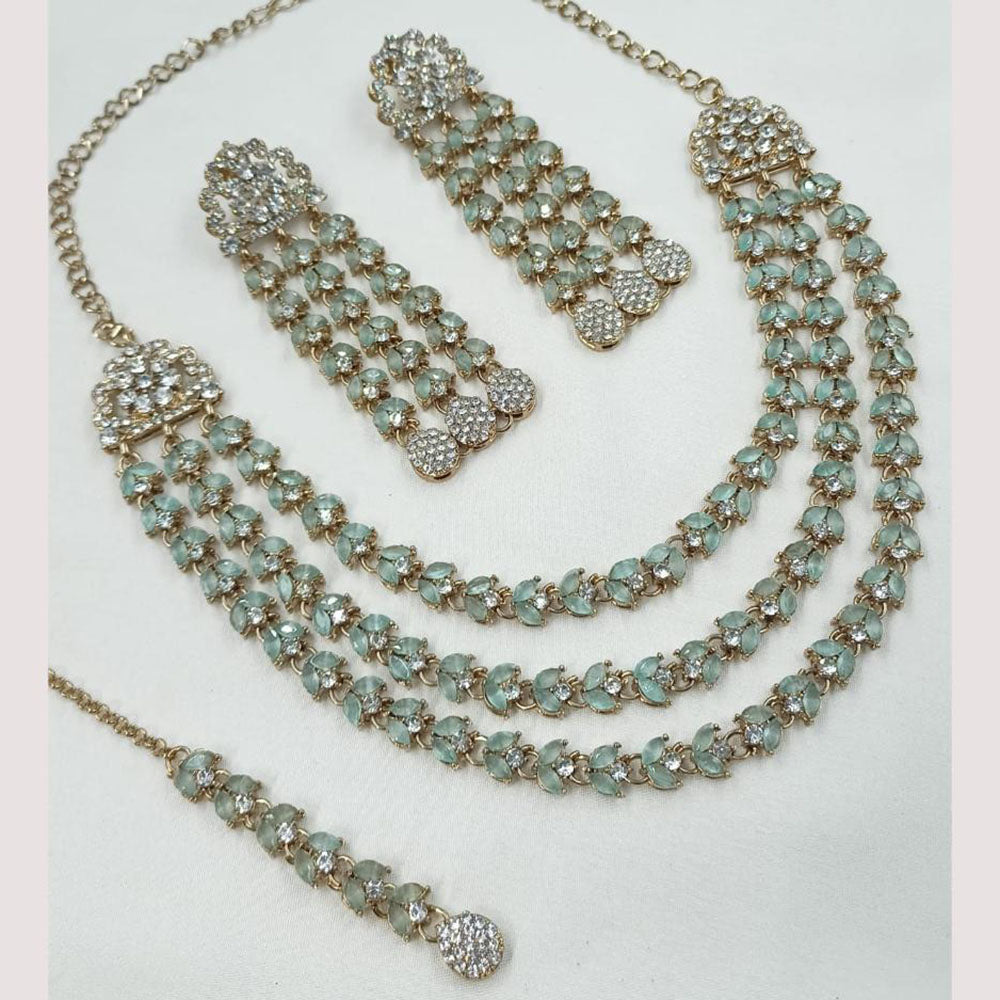 NAFJ Sparkle Multi-Layered Austrian Stone Necklace Set with Earrings & Maang Tikka