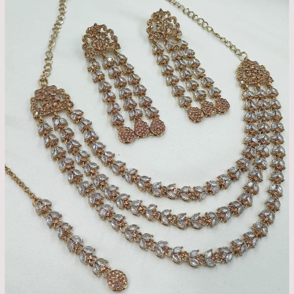 NAFJ Sparkle Multi-Layered Austrian Stone Necklace Set with Earrings & Maang Tikka