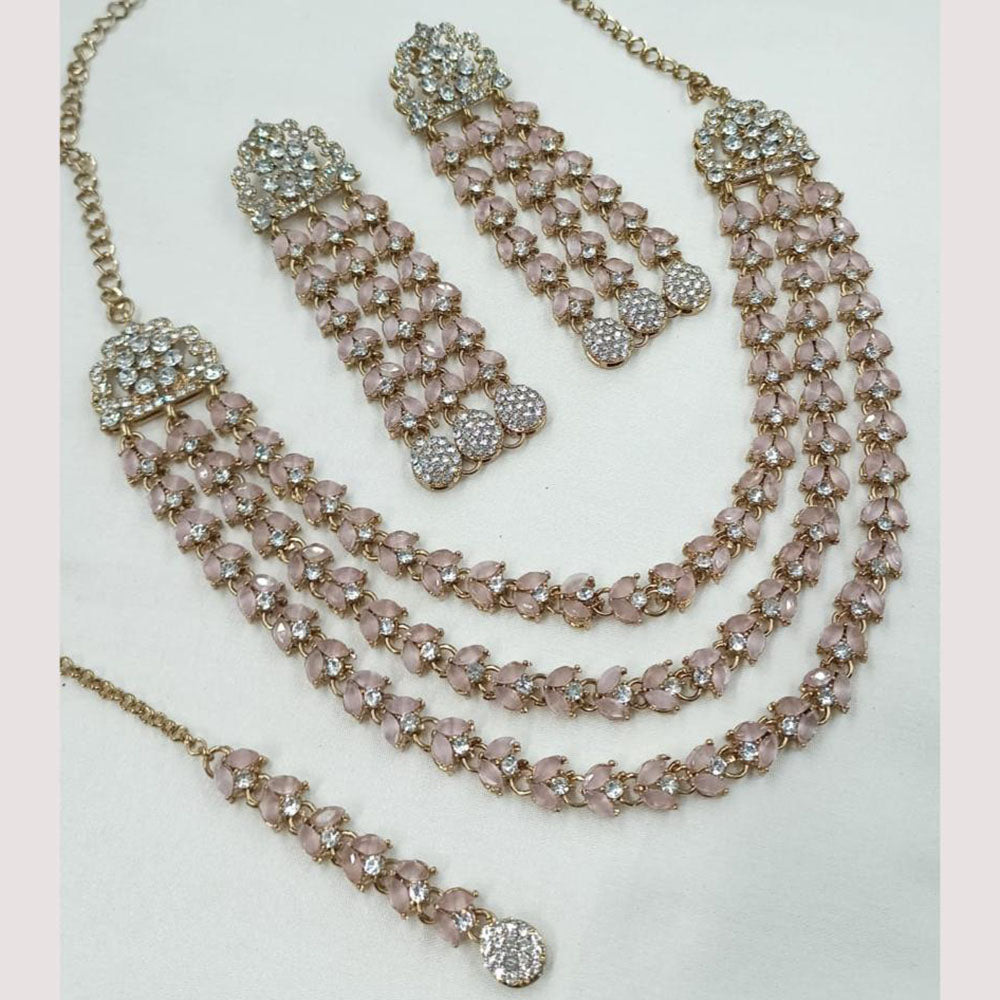 NAFJ Sparkle Multi-Layered Austrian Stone Necklace Set with Earrings & Maang Tikka