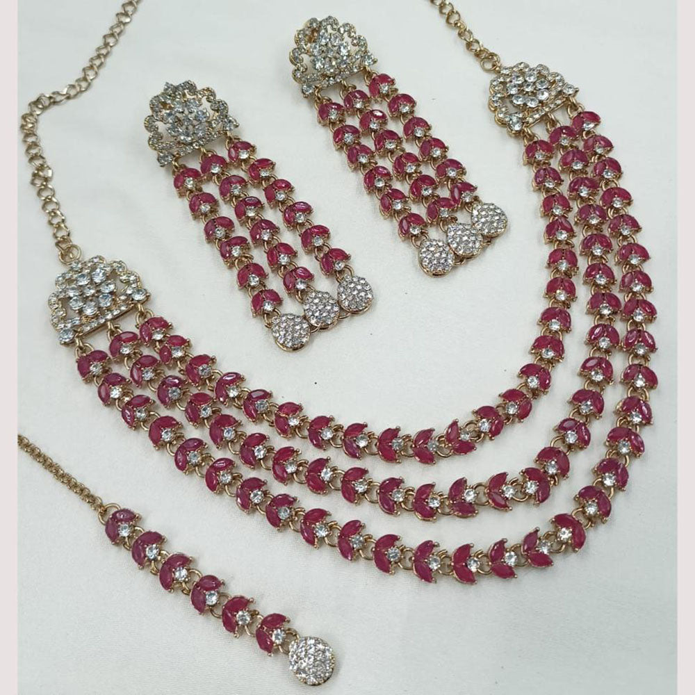 NAFJ Sparkle Multi-Layered Austrian Stone Necklace Set with Earrings & Maang Tikka